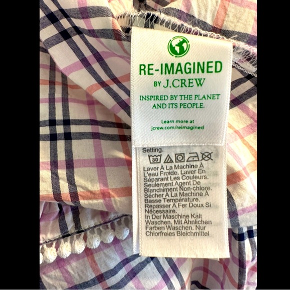 J.CREW Plaid Ruffle Trim Peasant Top Blouse Shirt Ivory Pink Blue Eyelet Light - Picture 10 of 13